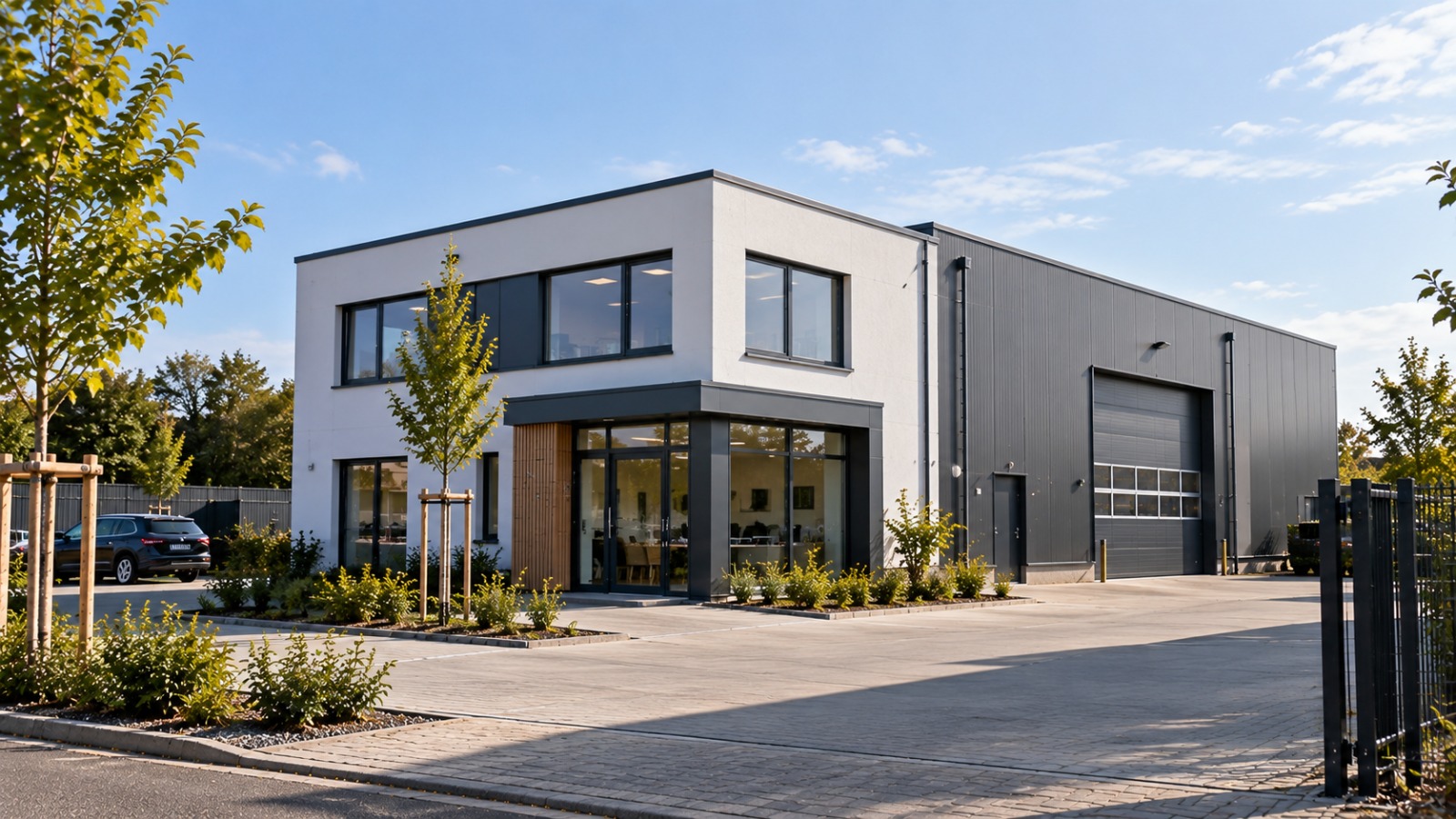 Neu gebautes Gewerbeobjekt mit Bürogebäude und angeschlossener Halle